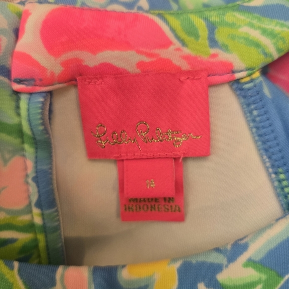 Lilly Pulitzer Girls Dress Size 14 Floral High Neck Scallop Hem - Picture 4 of 7